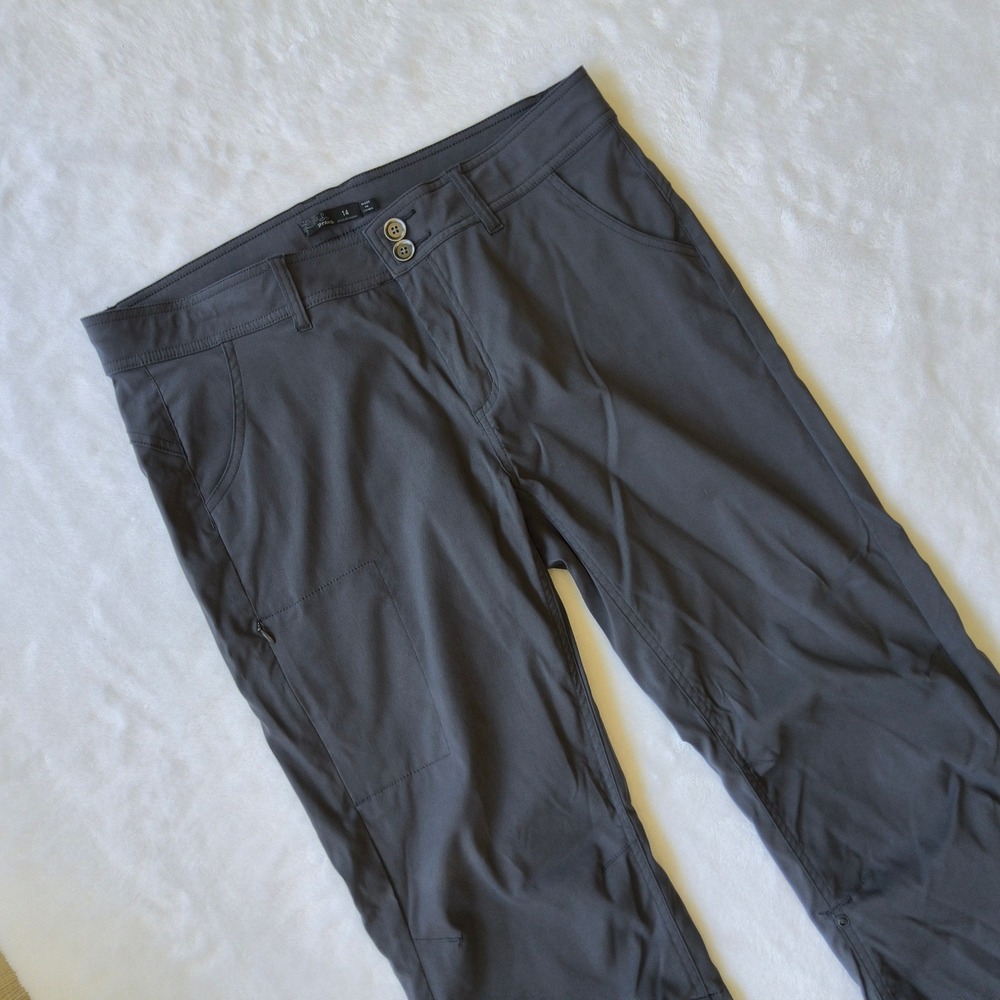 Prana Halle Pants Women 14 Gray Roll Up Straight Leg Hiking Outdoor Stretch Zion - Picture 1 of 11